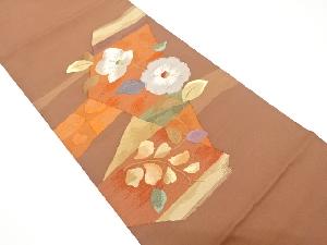 幾何学に花唐草模様織り出し　袋帯